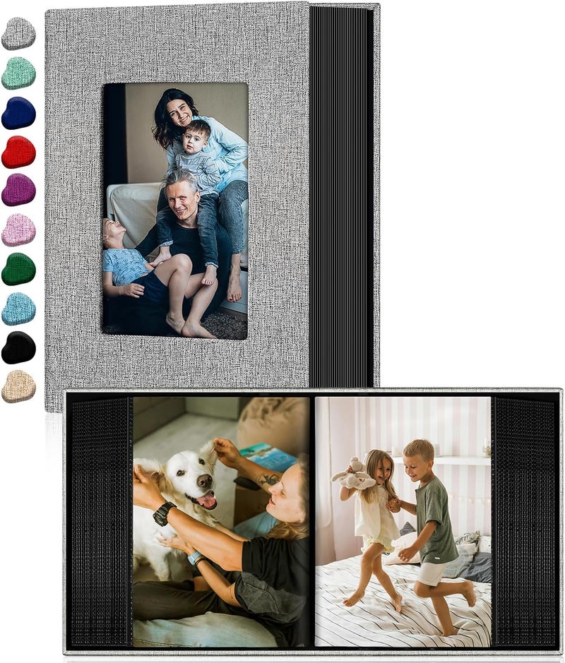 EJBLFE Photo Album 4x6,Linen Cover Slide-in Photo Album Book Can Holds 100 4x6 Photos with 50 Black Sheets for Family,Wedding,Baby and Holiday Pictures (Gray) - Image 1